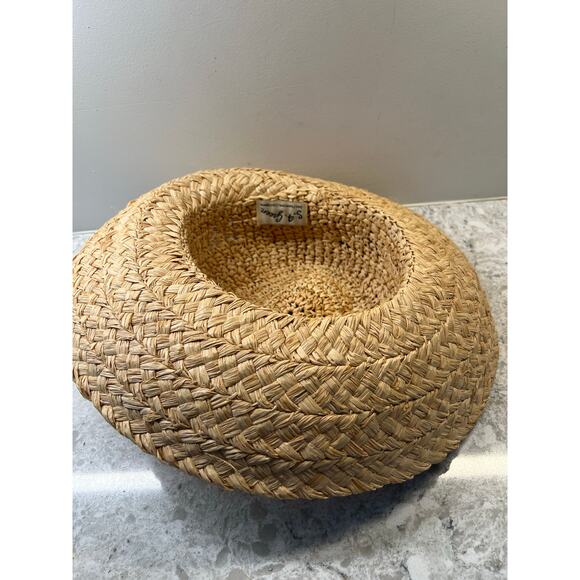 Vintage Straw Summer Sun Hat Tan w Bow Detail JL - Picture 4 of 7